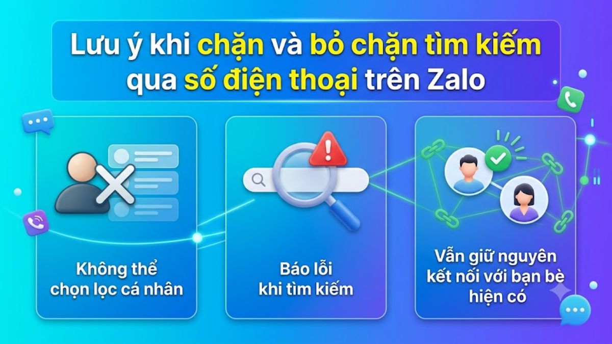 Lưu ý khi chặn và bỏ chặn tìm kiếm qua số điện thoại trên Zalo