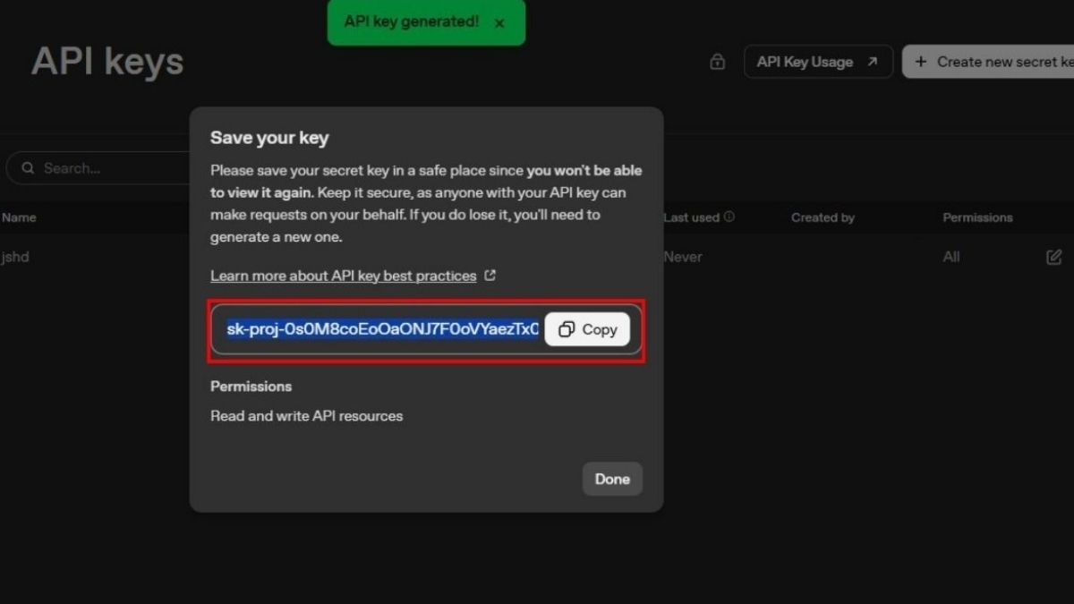 Hướng dẫn cách tạo và lấy ChatGPT API Key trên Platform OpenAI - bước 4