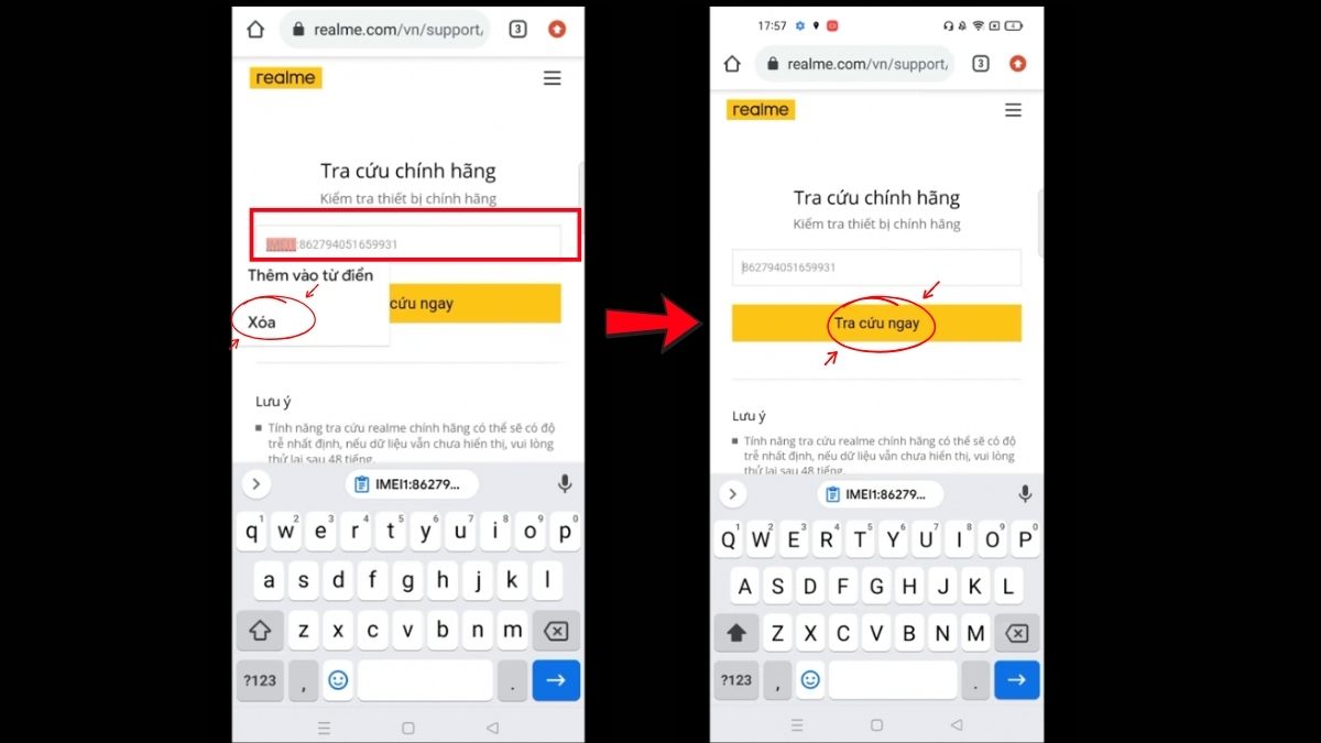 Kiểm tra bảo hành realme qua số IMEI - bước 3
