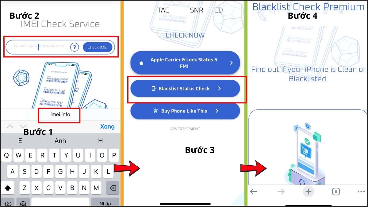 Quy trình test iPhone cũ toàn diện bằng IMEI - bước 1,2