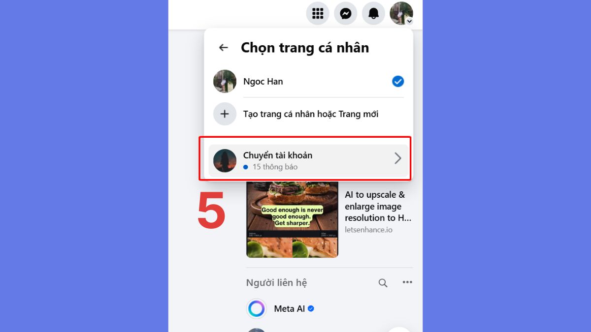 Cách chuyển đổi tài khoản Facebook trên máy tính - bước 5