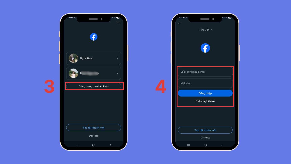 Chuyển đổi tài khoản Facebook trên Android - bước 2