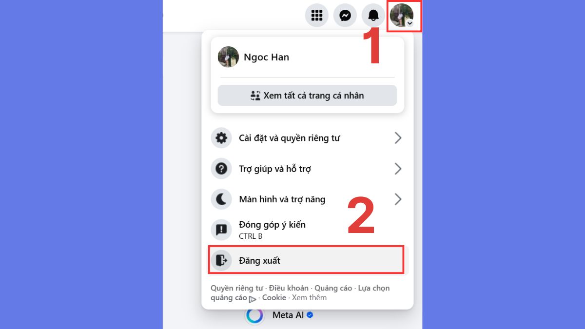Cách chuyển đổi tài khoản Facebook trên máy tính - bước 1,2