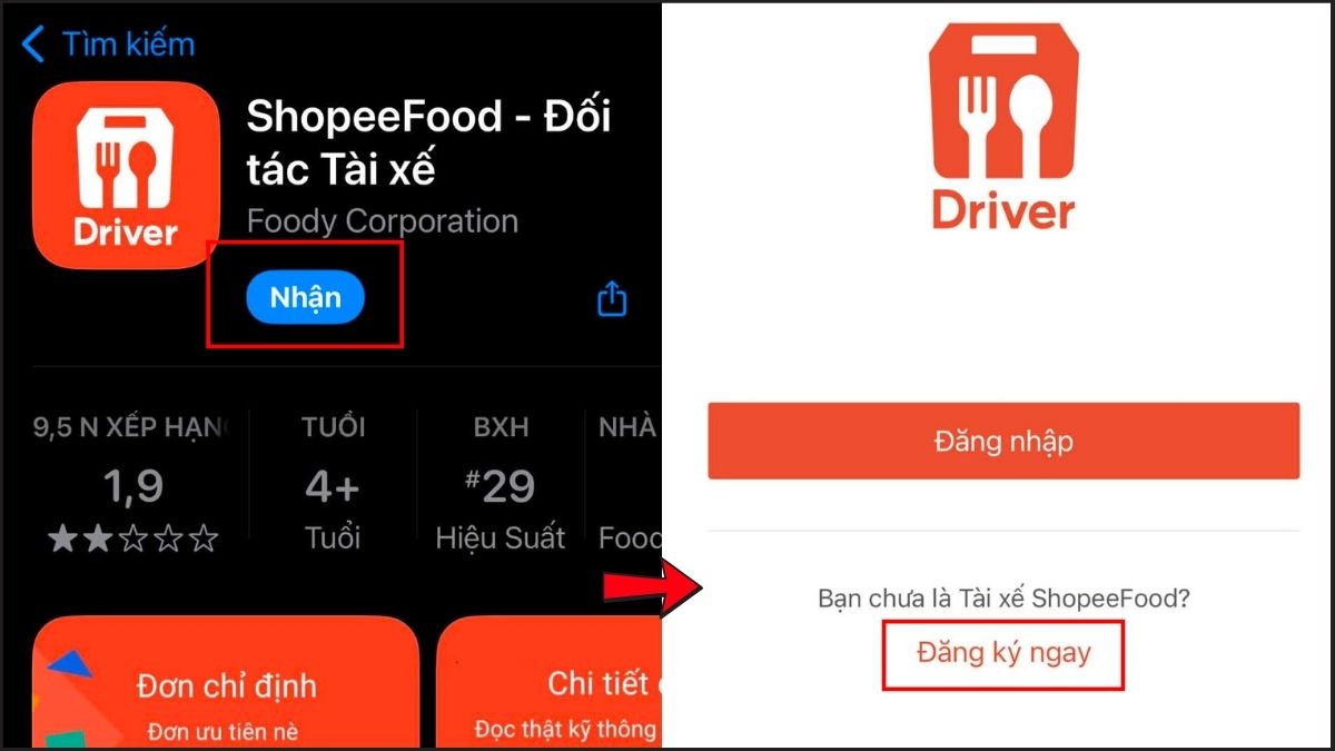 Đăng ký chạy ShopeeFood online qua ứng dụng - bước 1