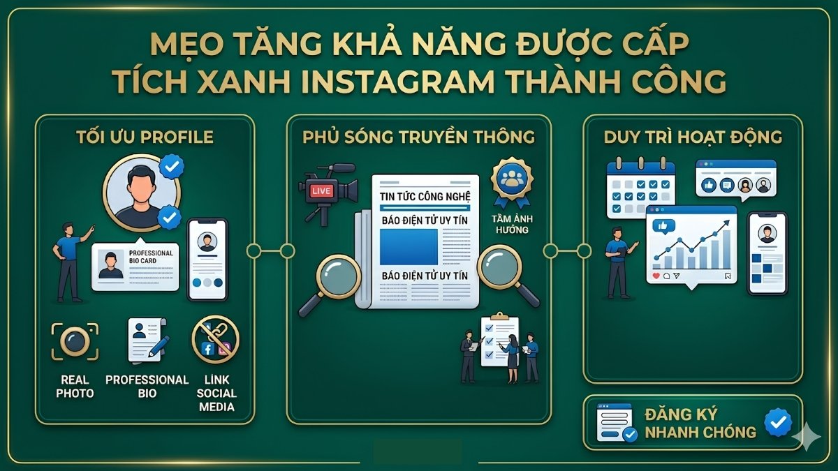 Mẹo tăng khả năng được cấp tích xanh Instagram thành công