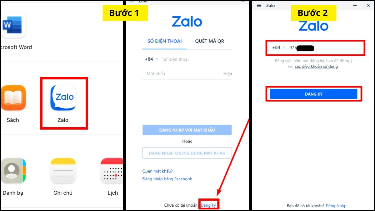 Đăng ký Zalo app trên máy tính - bước 1