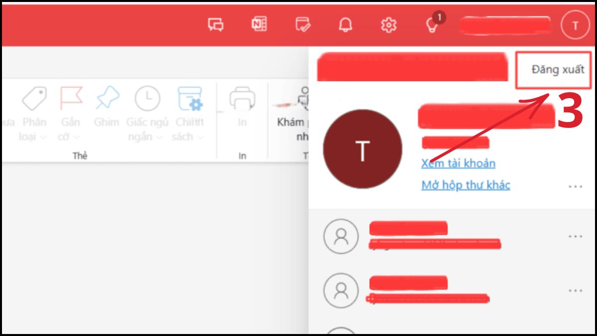 Cách đăng xuất Outlook trên website - bước 3