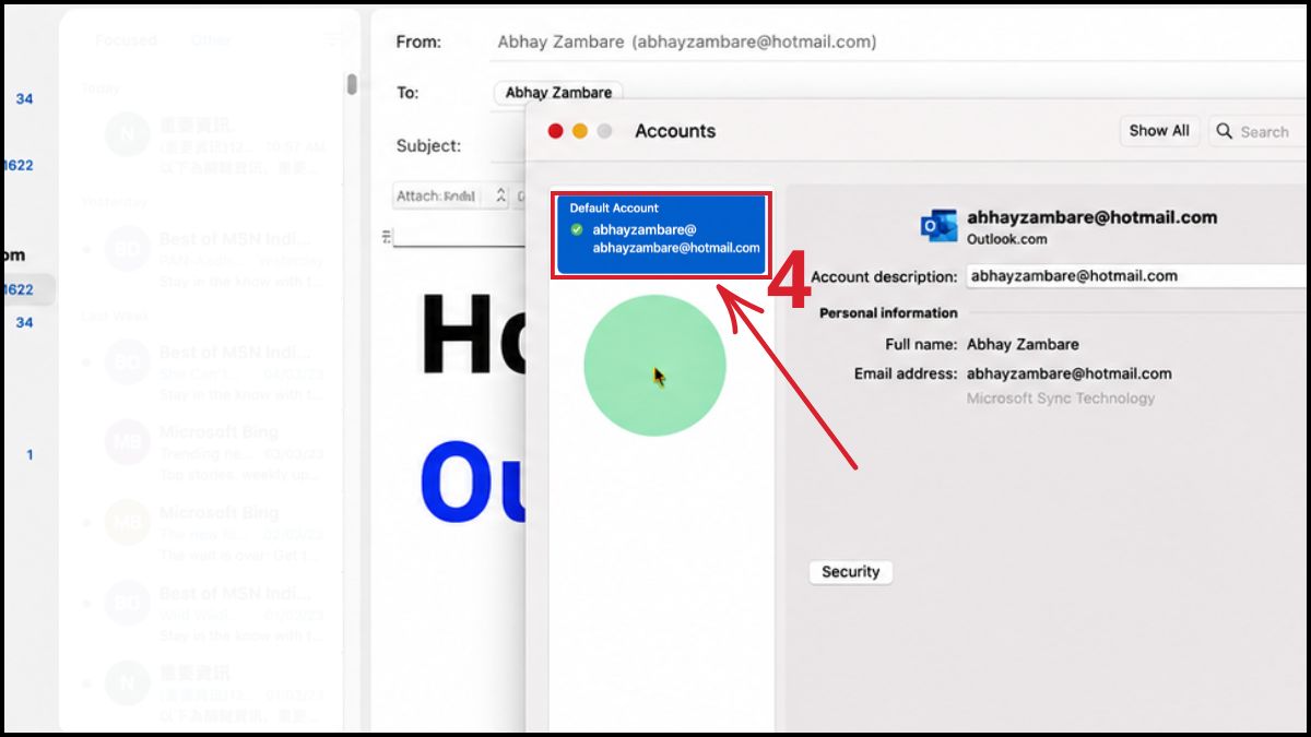 Cách đăng xuất ứng dụng Outlook trên máy tính macos - bước 3