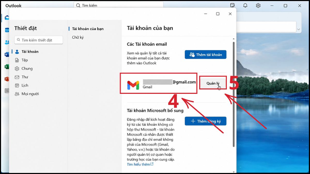 Cách đăng xuất ứng dụng Outlook trên máy tính window - bước 3