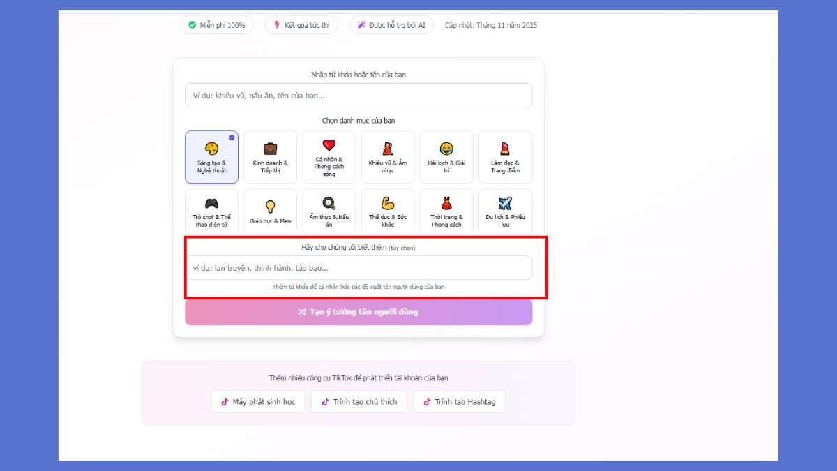 Hướng dẫn dùng công cụ AI tạo tên TikTok tự động miễn phí - 3