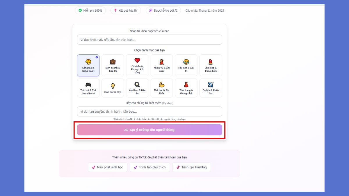 Hướng dẫn dùng công cụ AI tạo tên TikTok tự động miễn phí - 4