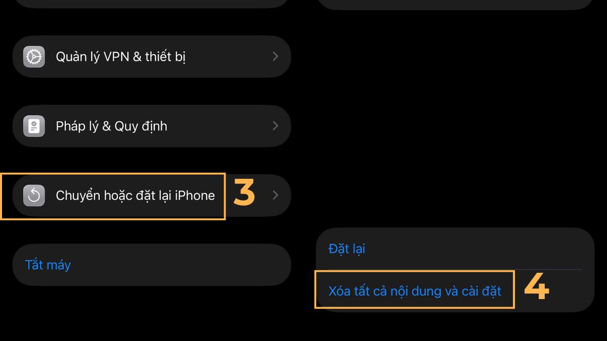 Khôi phục cài đặt gốc trên điện thoại khi bị treo điện thoại - trên iphone - bước 2,3