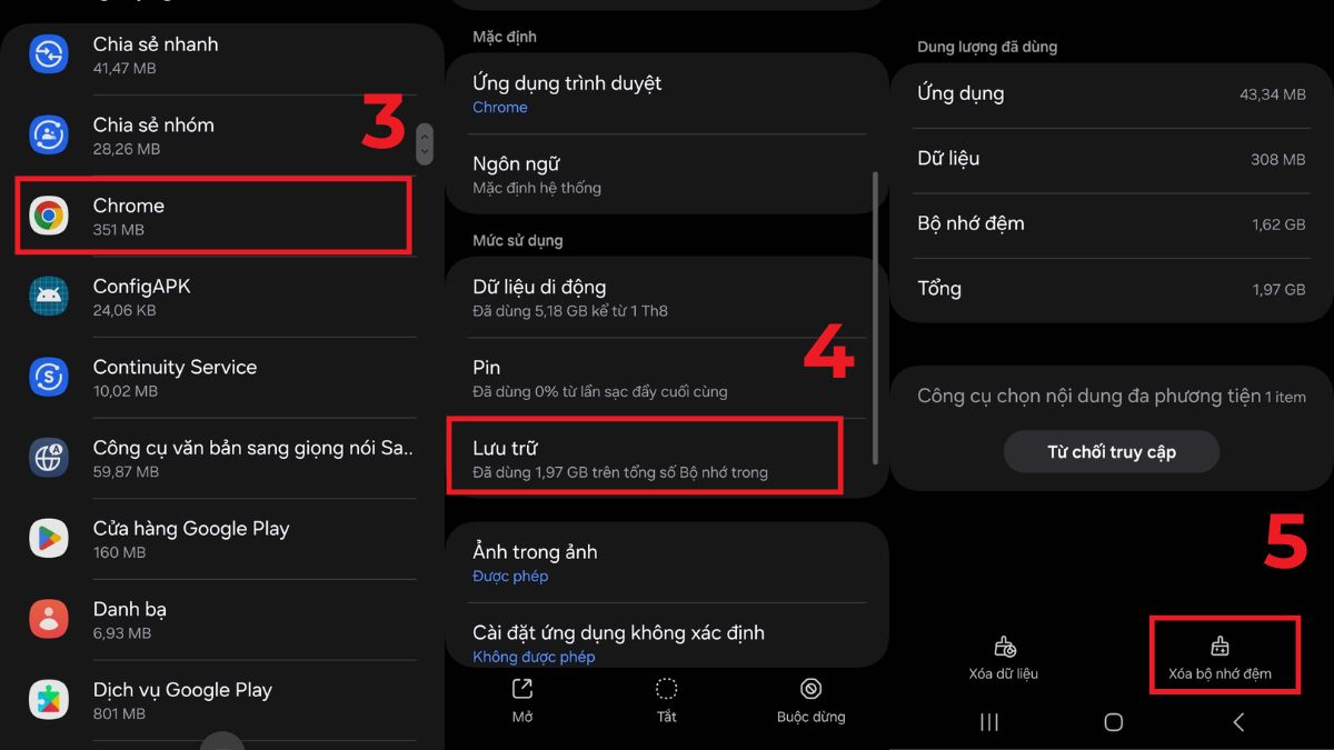 Cách khắc phục khi điện thoại Samsung báo thiết bị quá nóng - xóa bộ nhớ cache - bước 2,3