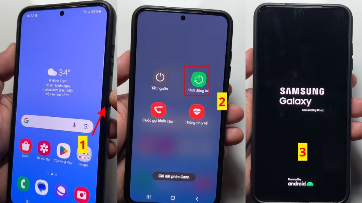 Cách khắc phục điện thoại Samsung bị mất màu - khởi động lại điện thoại