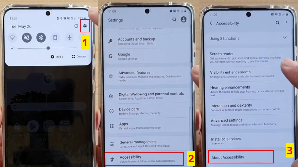 Kiểm tra cài đặt thang độ xám trên Samsung khi điện thoại samsung bị mất màu