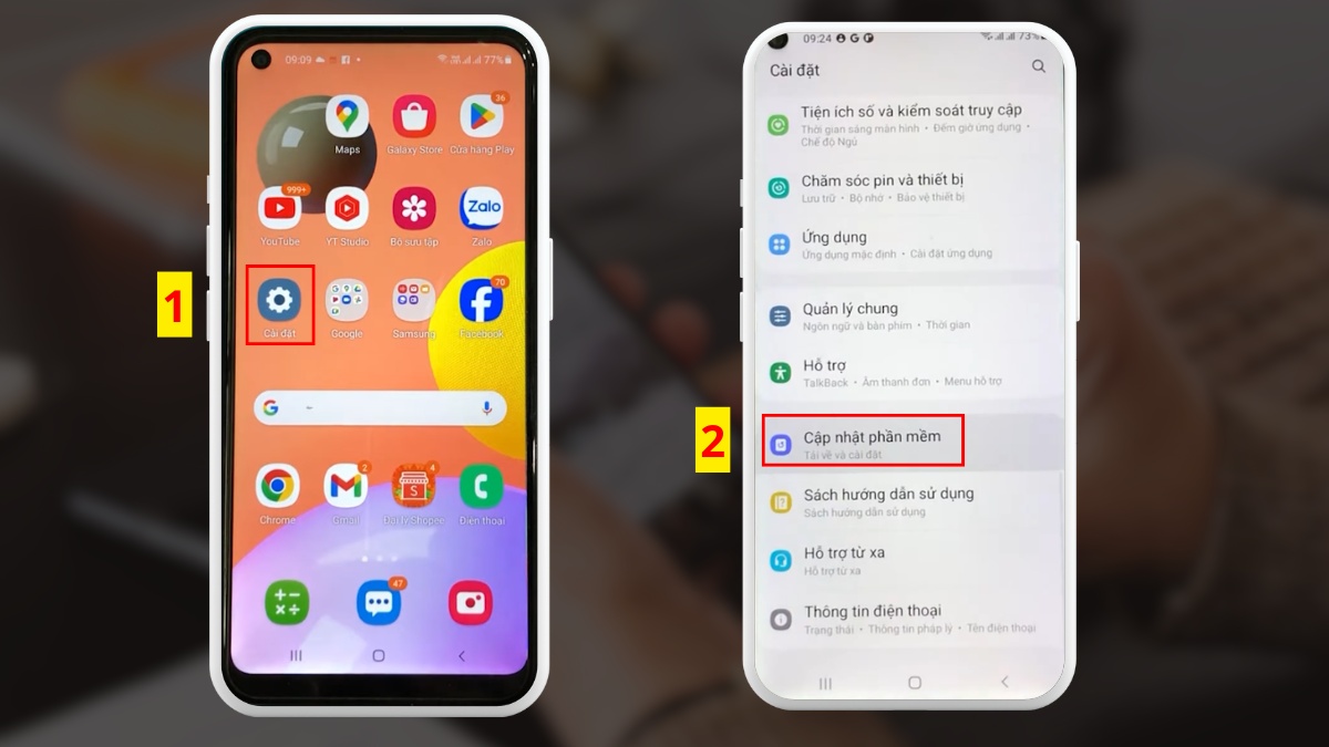 Cập nhật lại phần mềm cho điện thoại samsung khi bị mất màu - bước 1,2