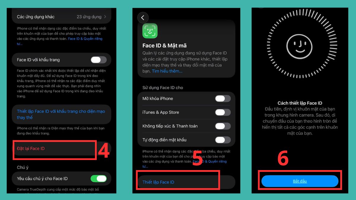 Cách xóa hoặc thay đổi Face ID thứ hai trên iPhone - bước 4,5,6
