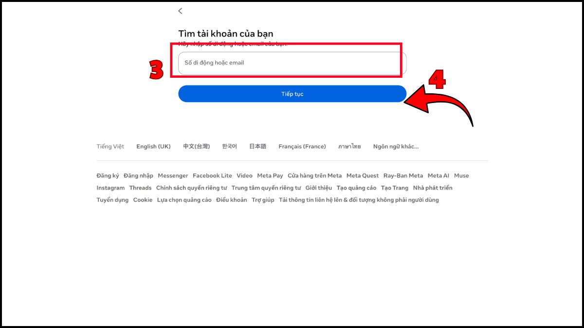 Cách lấy lại tài khoản Facebook bị hack và không đăng nhập được - bước 2