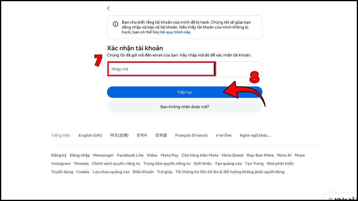 Cách lấy lại tài khoản Facebook bị hack và không đăng nhập được - bước 4