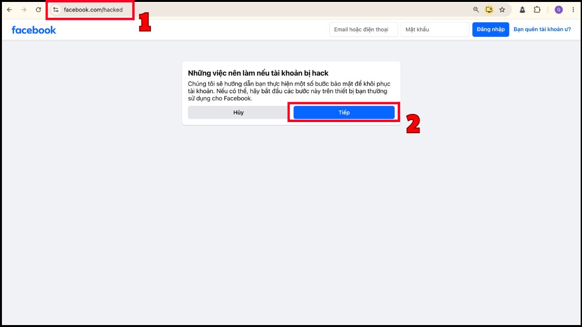 Cách lấy lại tài khoản Facebook bị hack và không đăng nhập được đã thay đổi email và SĐT - bước 1