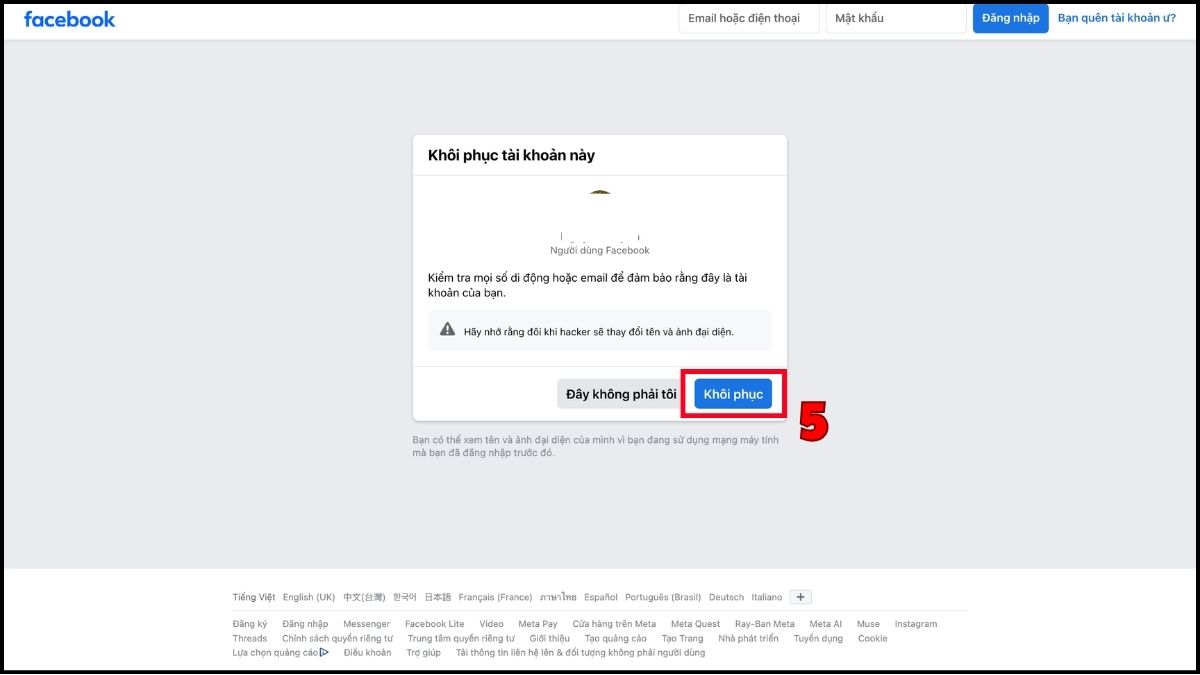 Cách lấy lại tài khoản Facebook bị hack và không đăng nhập được đã thay đổi email và SĐT - bước 3