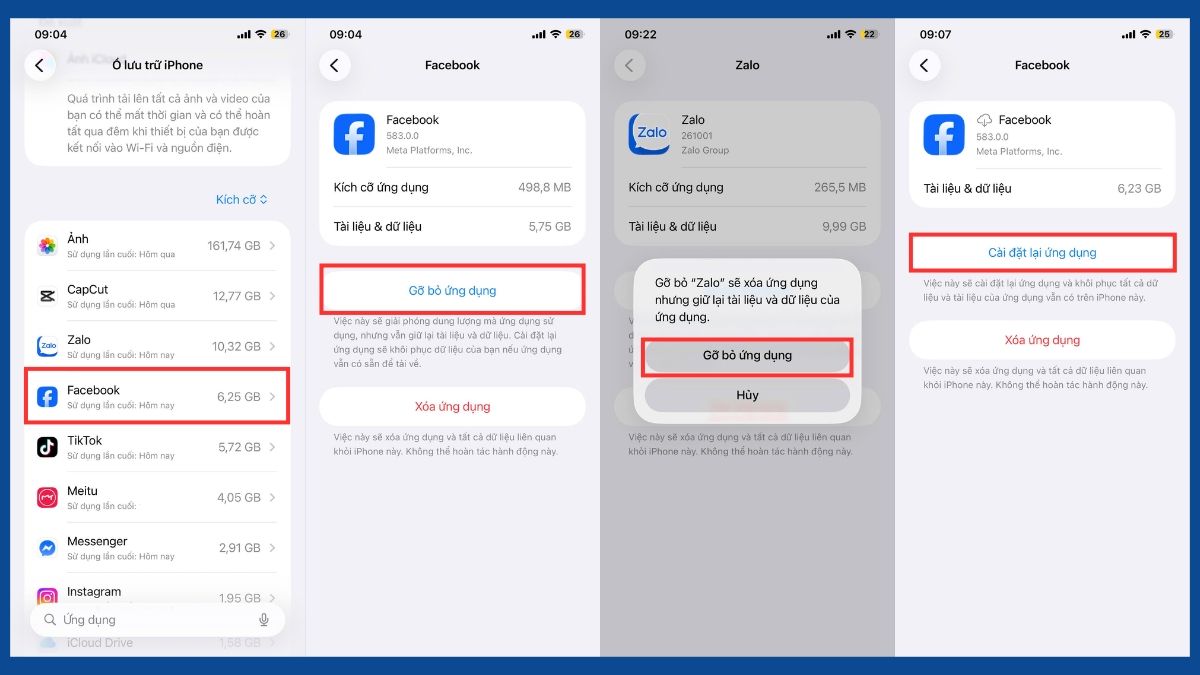 Cách khắc phục Facebook lag trên điện xóa cache app thoại iphone - bước 3,4,5