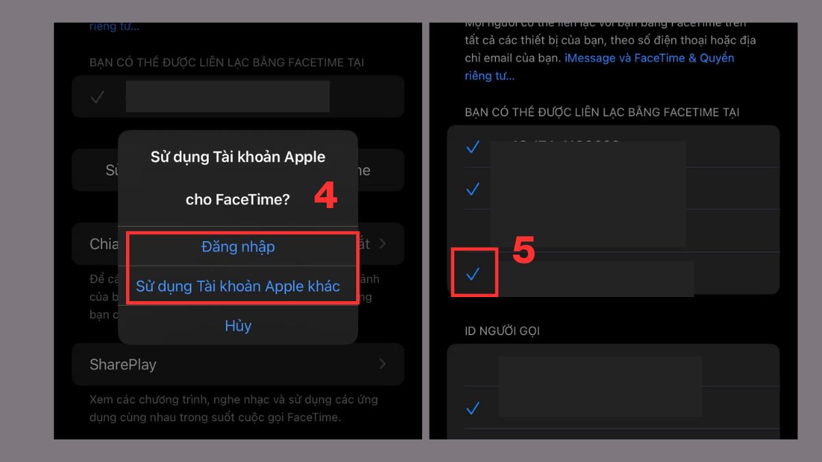 Cách thêm email để gọi và nhận cuộc gọi FaceTime - bước 4,5