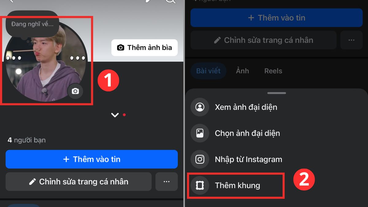 Hướng dẫn cách thay Frame avatar Facebook - bước 1,2