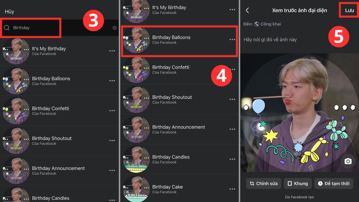 Hướng dẫn cách thay Frame avatar Facebook - bước 3,4
