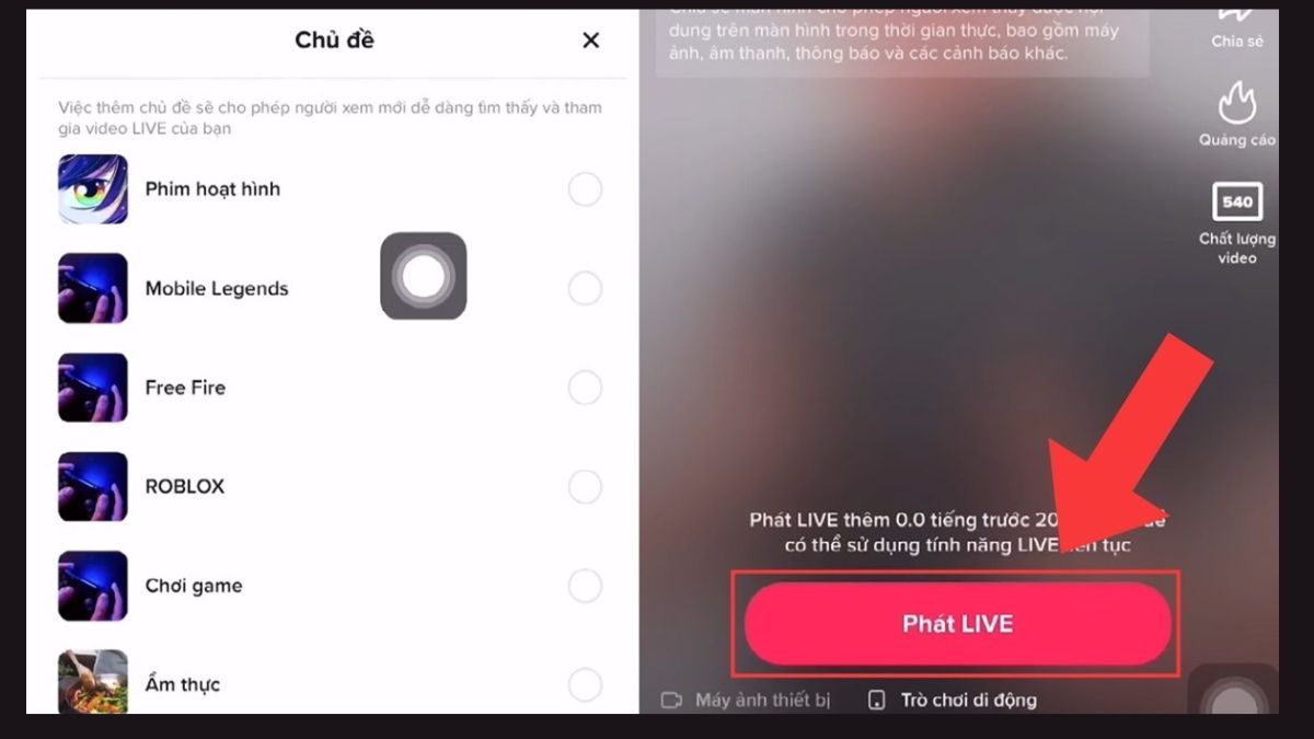  Quy trình cách live game TikTok bằng điện thoại - bước 3