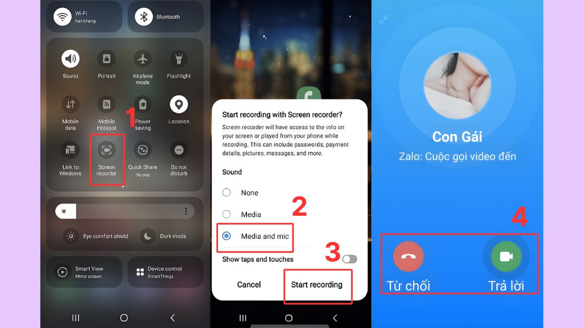 Cách ghi âm cuộc gọi Zalo với tính năng quay màn hình trên Samsung