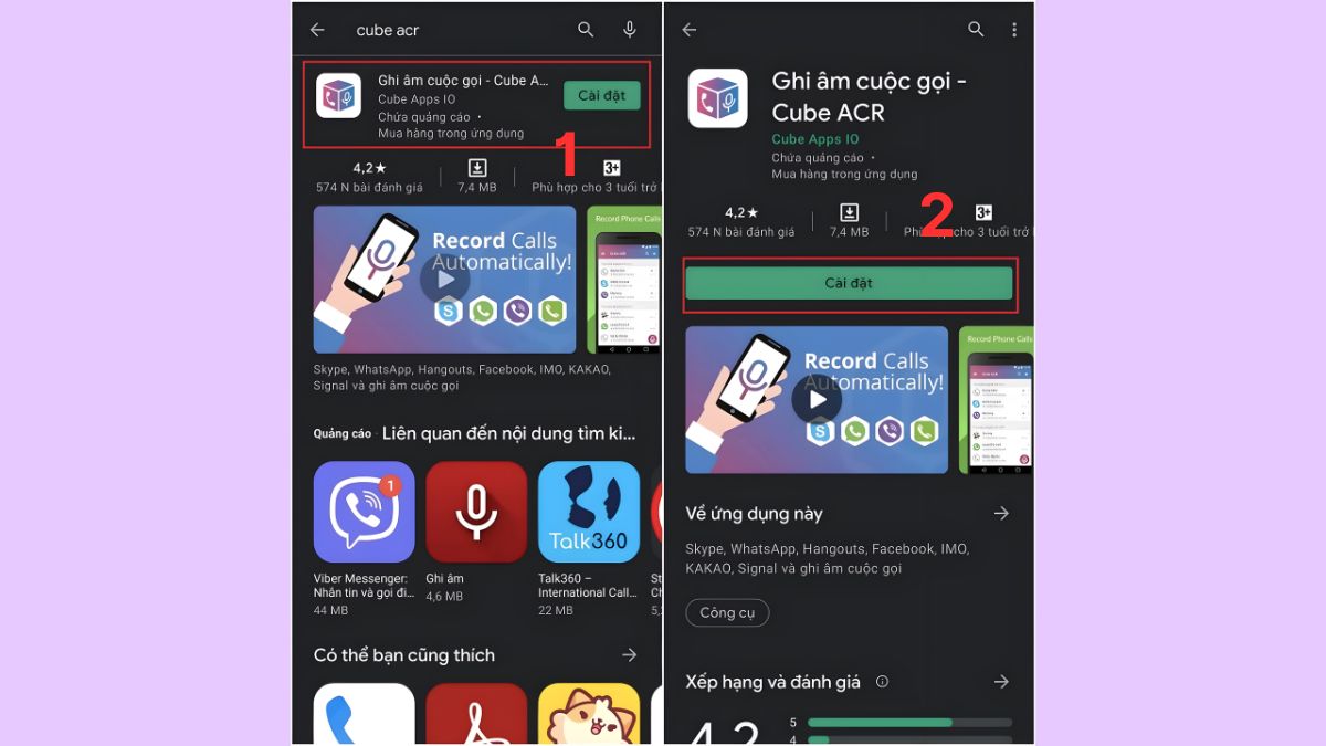Cách ghi âm cuộc gọi Zalo trên Samsung với app Cube ACR - bước 1