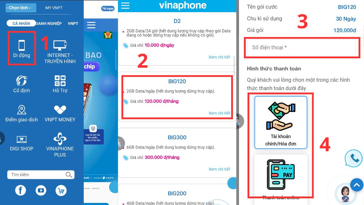 Hướng dẫn đăng ký gói cước 4G VinaPhone 4GB 1 ngày qua website VinaPhone