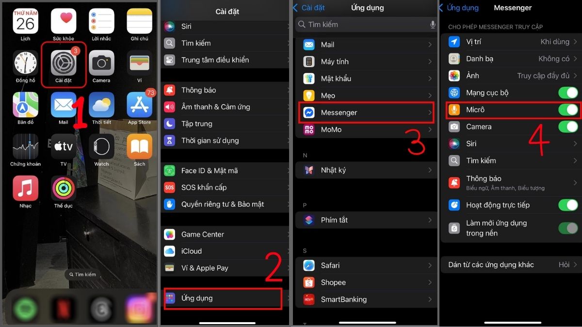 Cách khắc phục gọi Messenger không có tiếng trên iPhone - kiểm tra quyền truy câph