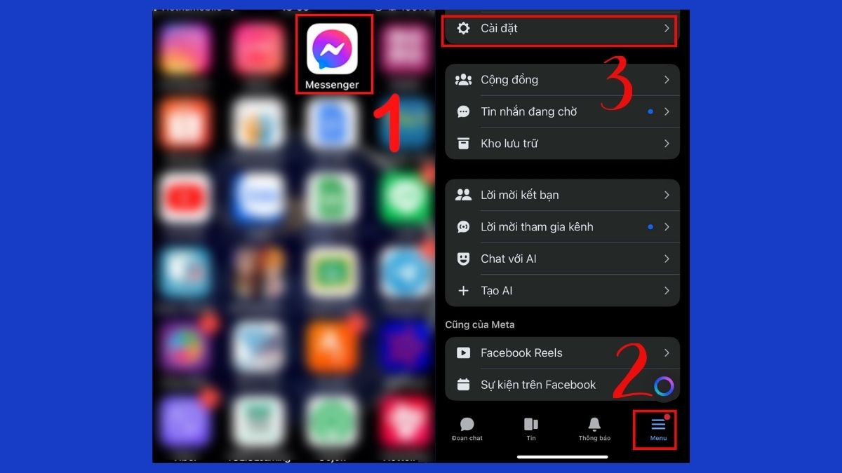 Cách khắc phục gọi Messenger không có tiếng trên iPhone - đăng xuất và đăng nhập lại messenger - bước 1