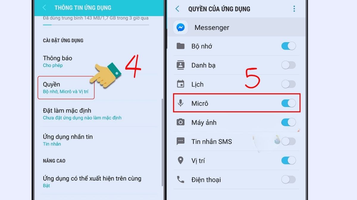 Cách khắc phục gọi Messenger không có tiếng trên Android -  cấp quyền micro - bước 2