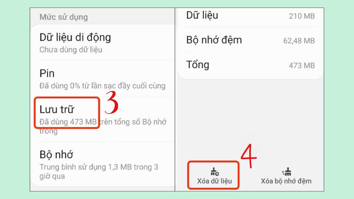 Cách khắc phục gọi Messenger không có tiếng trên Android -  xóa cache và dữ liệu - bước 2