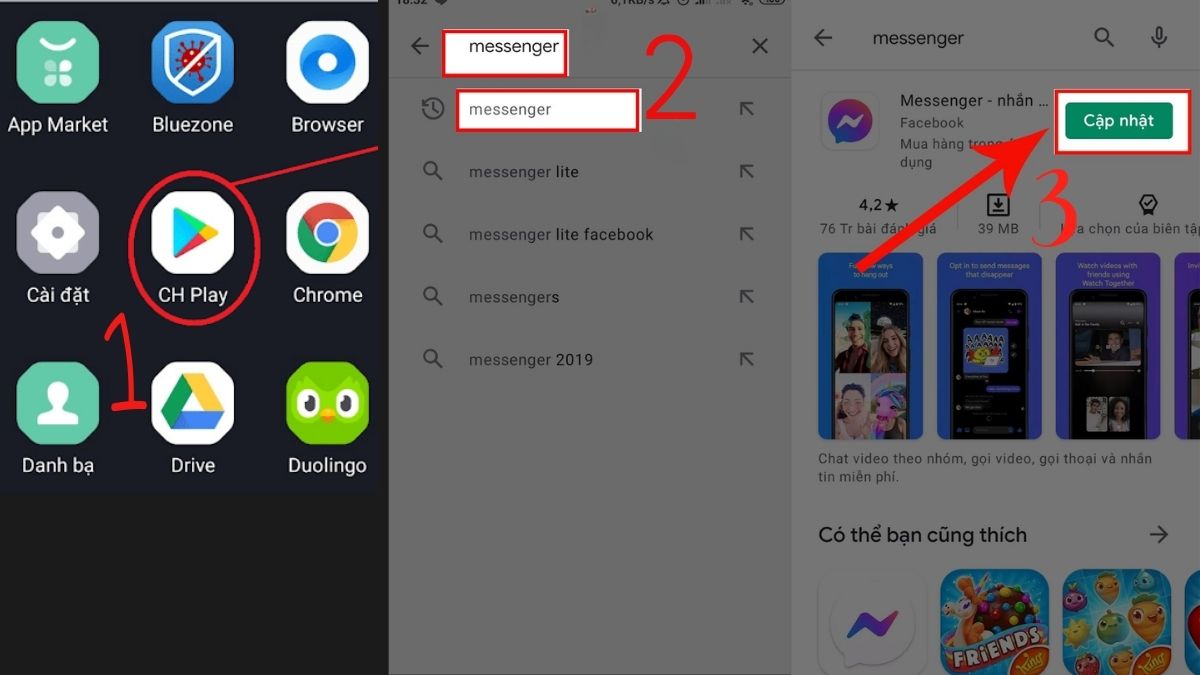 Cách khắc phục gọi Messenger không có tiếng trên Android -  cập nhật messenger lên phiên bản mới