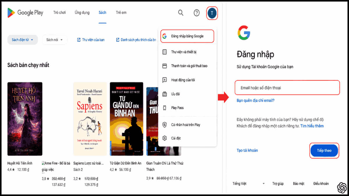Cách đọc sách trên Google Play Books - bước 1