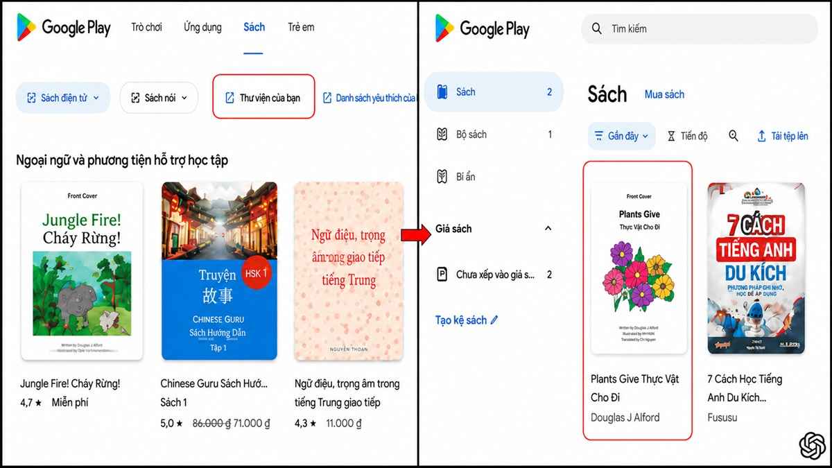Cách đọc sách trên Google Play Books - bước 2,3