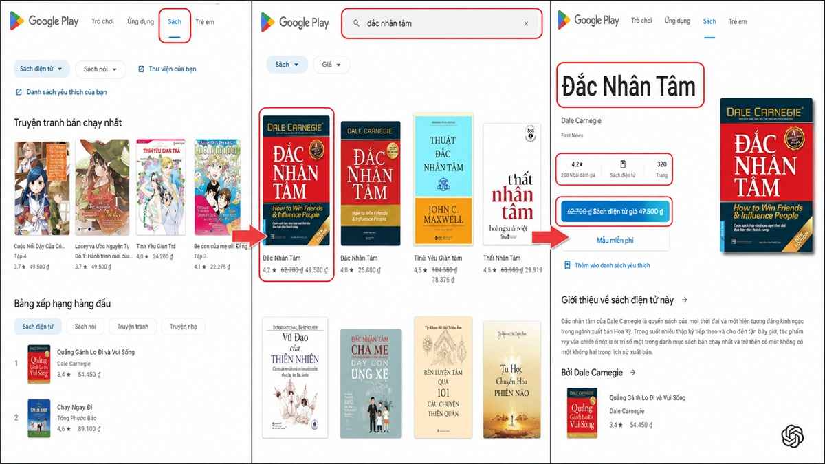 Hướng dẫn mua sách trên Google Play Books - bước 1,2