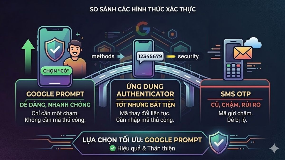 So sánh Google Prompt so với các hình thức xác thực khác