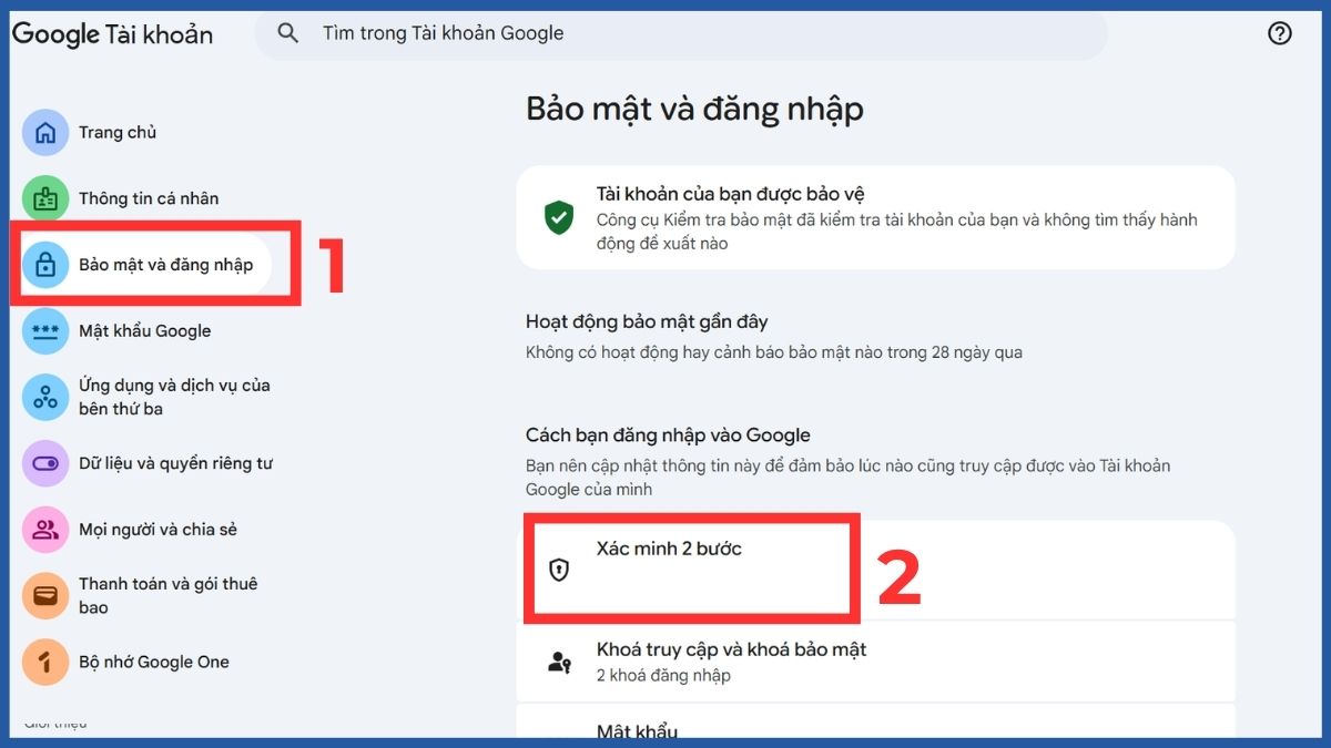 Cách bật Google Prompt xác thực tài khoản Google của bạn - bước 1