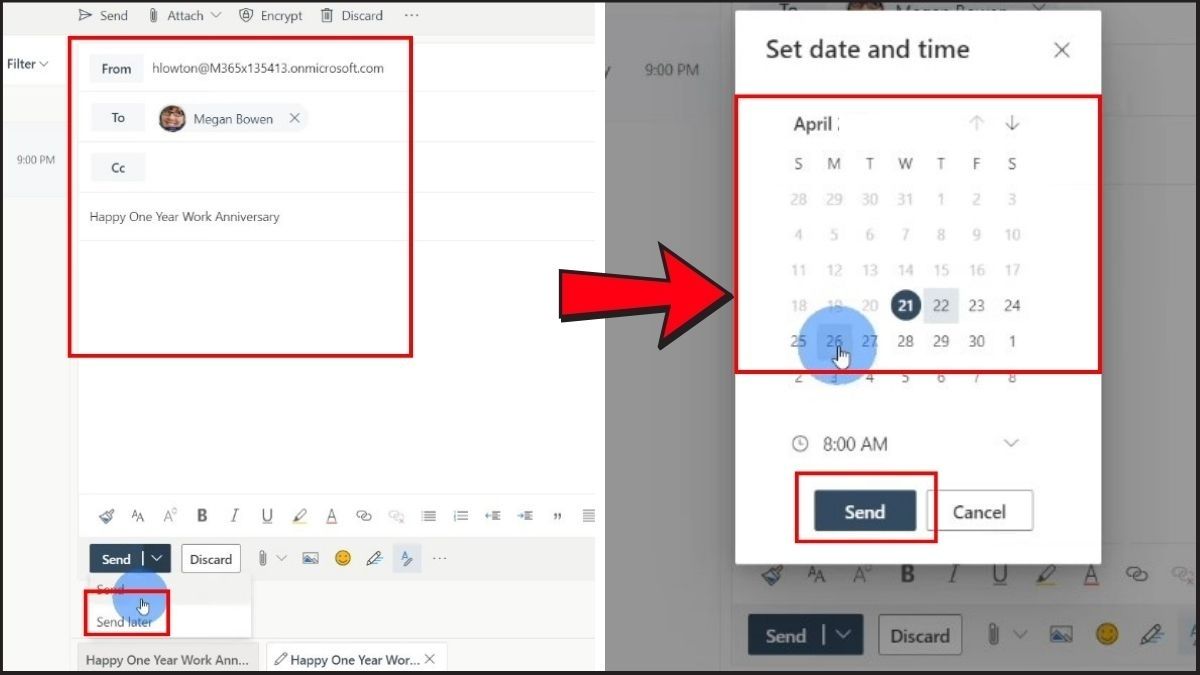 Thay đổi hoặc hủy lịch hẹn giờ mail trên máy tính - bước 3