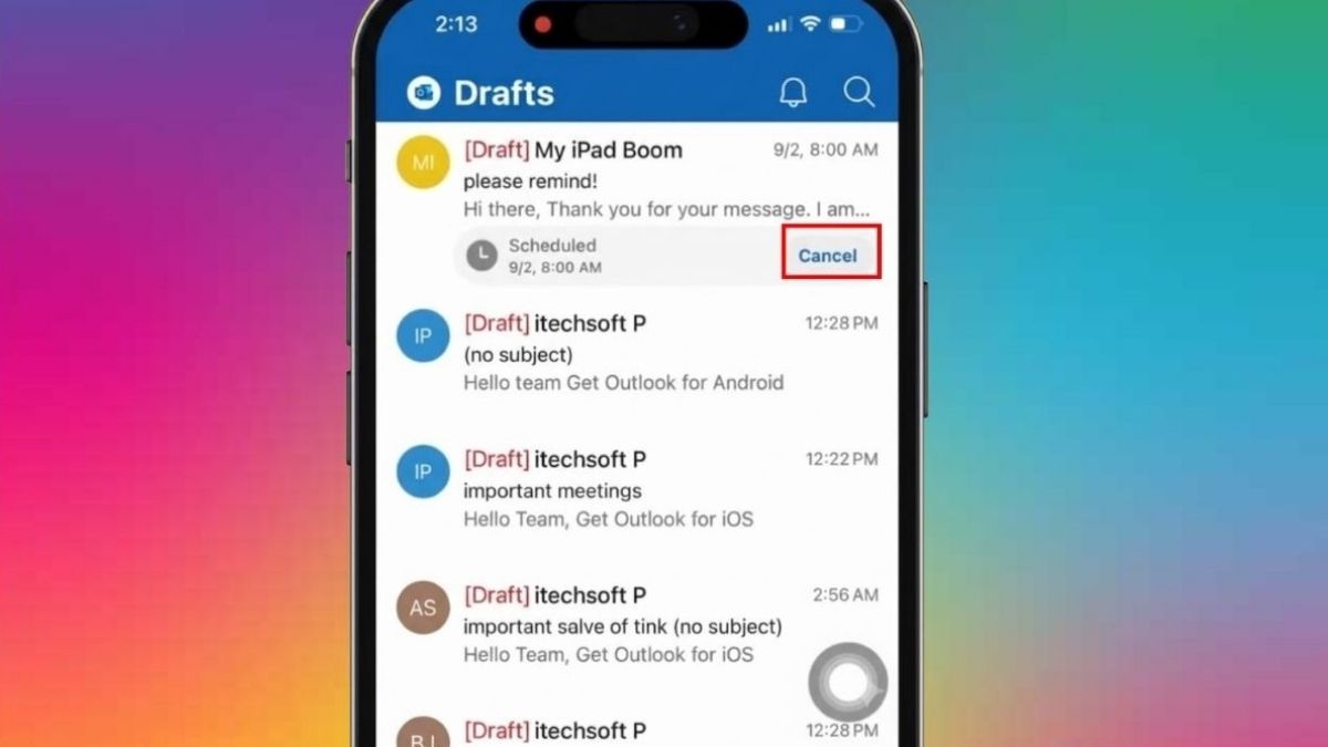 Thay đổi hoặc hủy lịch hẹn giờ mail trên điện thoại - bước 4,5