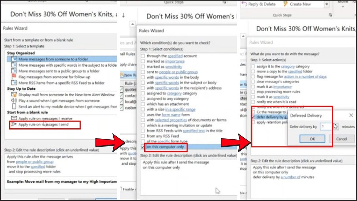 Cách trì hoãn gửi mail trên Outlook - bước 2