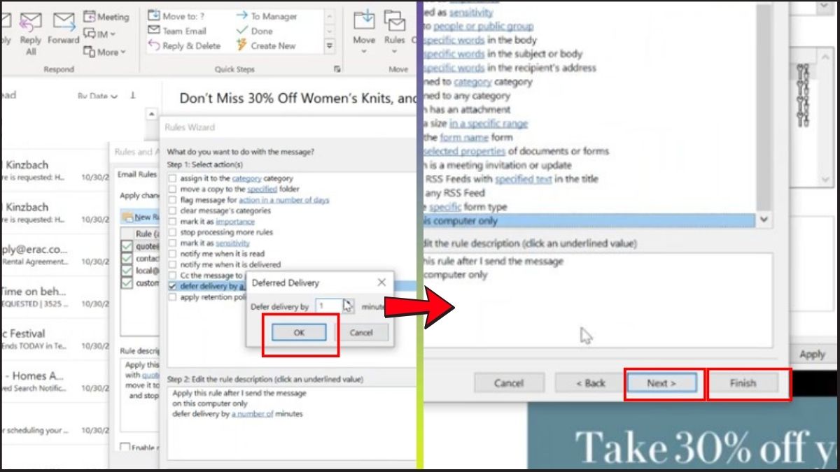 Cách trì hoãn gửi mail trên Outlook - bước 3