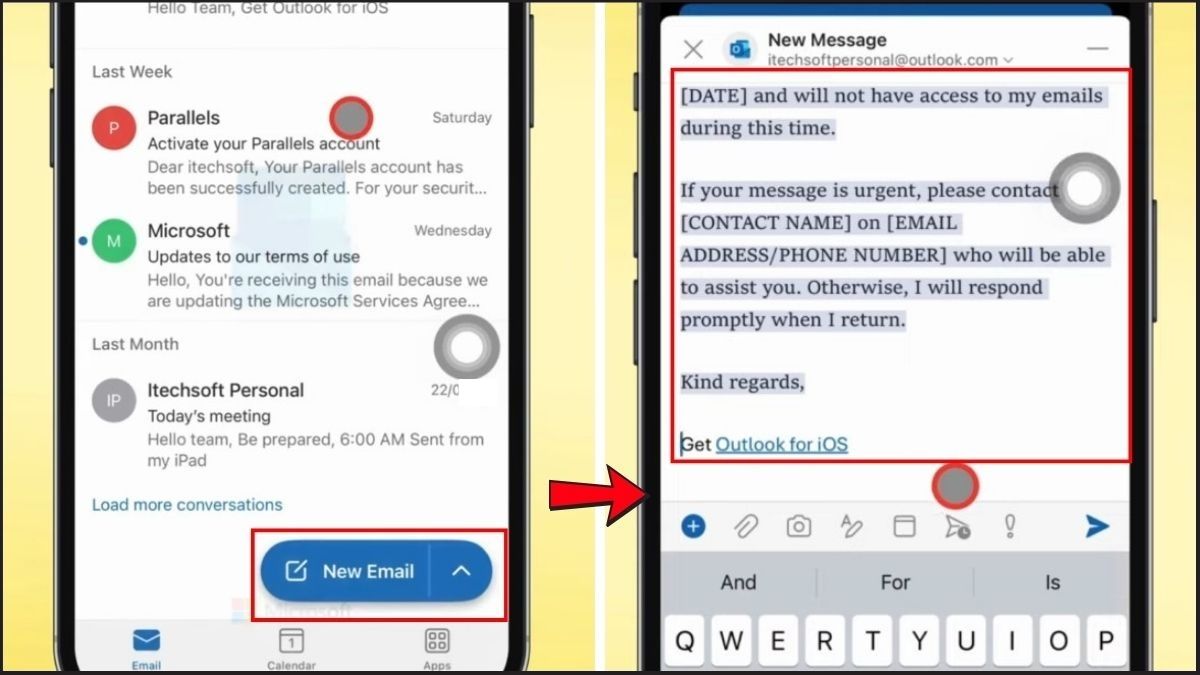 Hẹn giờ gửi mail Outlook trên điện thoại - bước 1