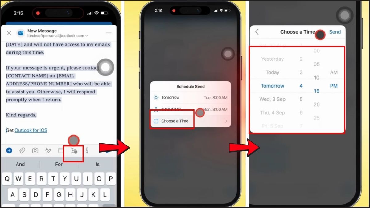 Hẹn giờ gửi mail Outlook trên điện thoại - bước 2