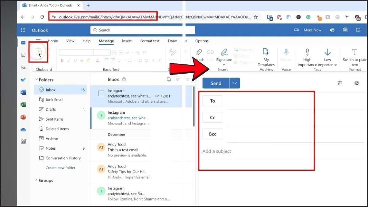 Hẹn giờ gửi mail Outlook trên website Outlook - bước 1